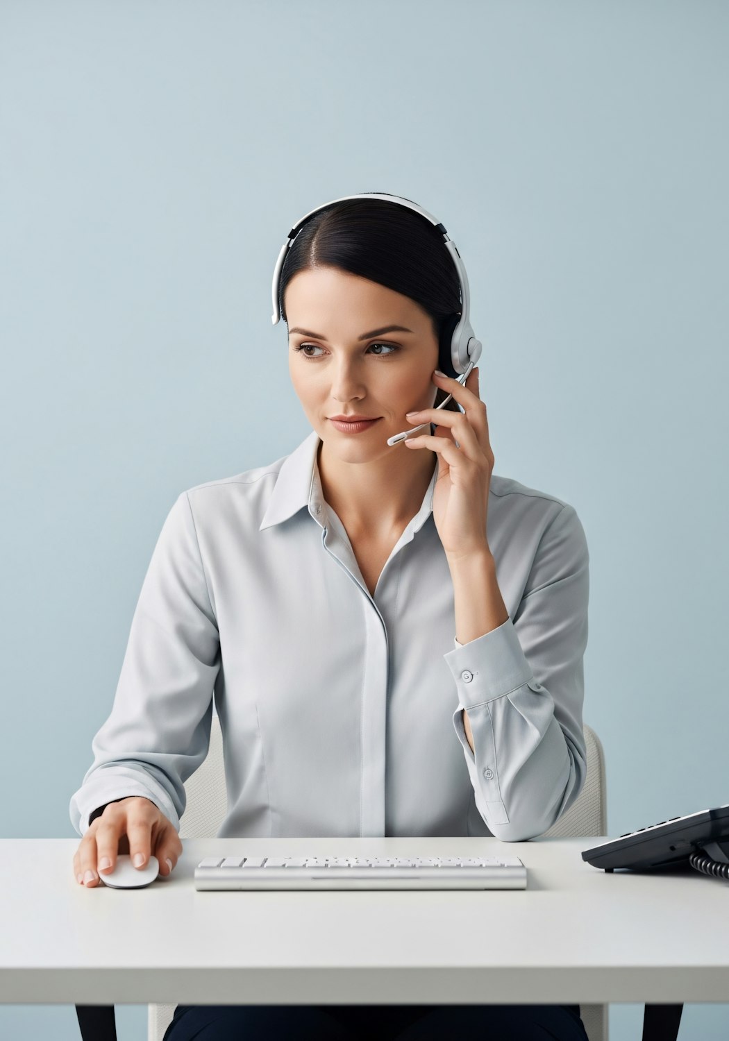 Illustrative image of a presenter hosting a product webinar from a desk